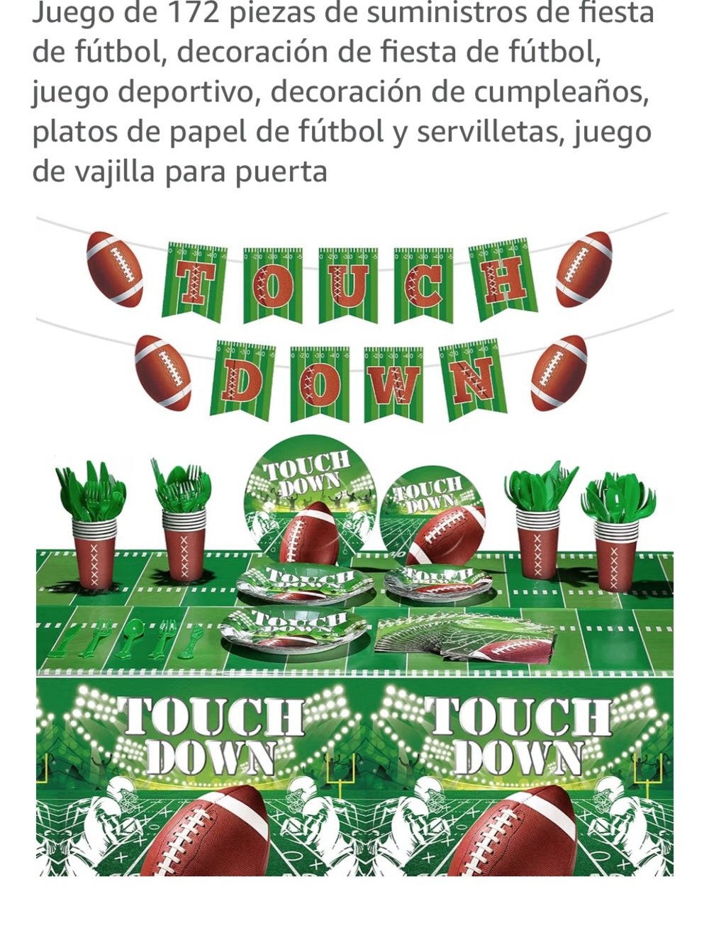 Touchdown Football Party Supplies Kit - Green